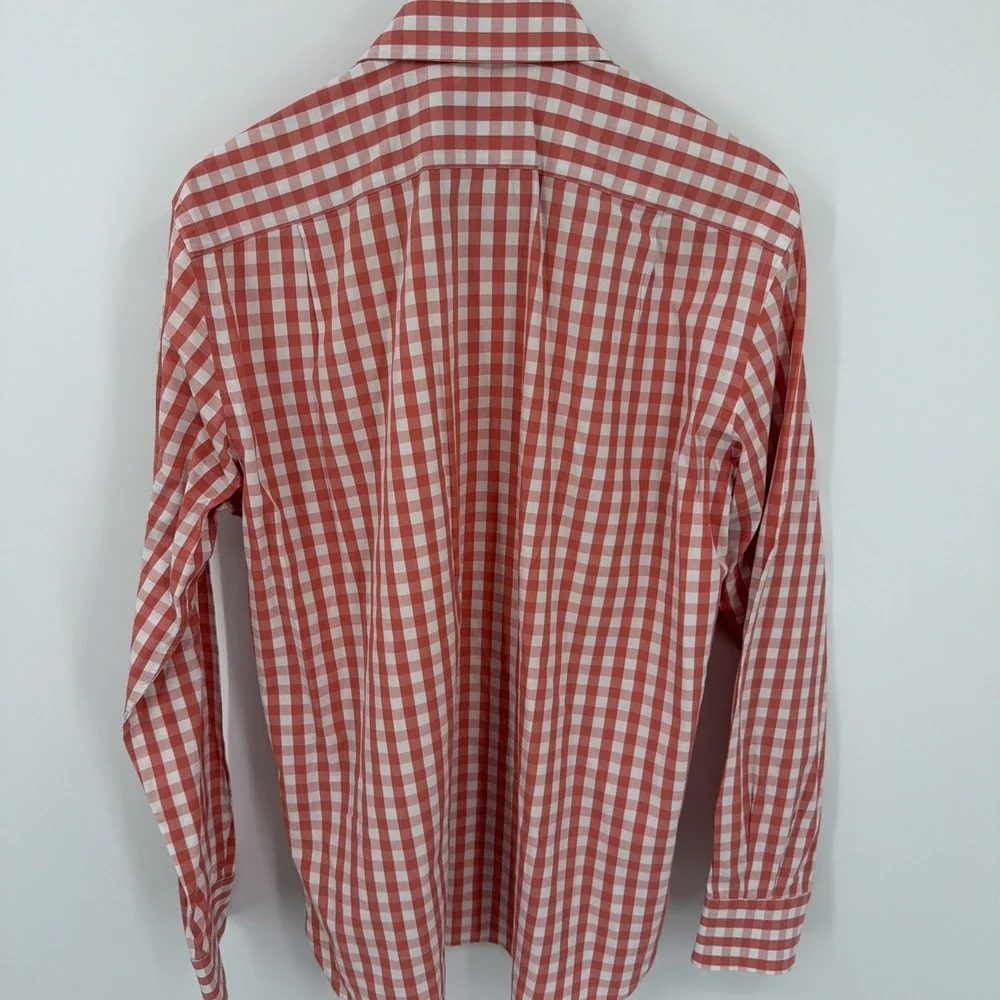 Hammer Made Cotton Button Up Shirt‎ 16.5/42 Peach Red Check Italian Fabric Italy